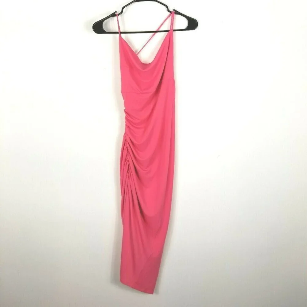 Andamane Irina Draped Midi Cocktail Dress in Bubblegum Pink‎